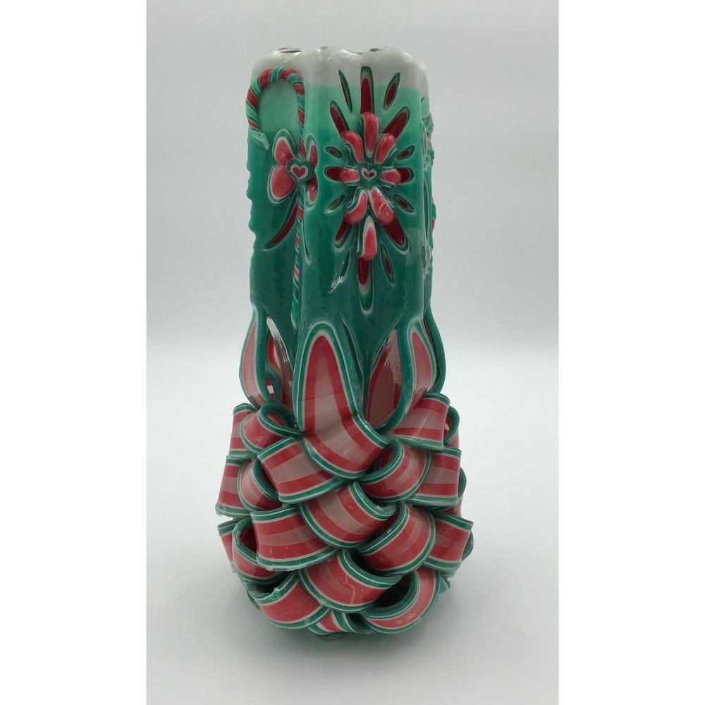 Vintage Holland House 13" Hand Carved Ribbon Christmas Pillar Retro Boho Holiday